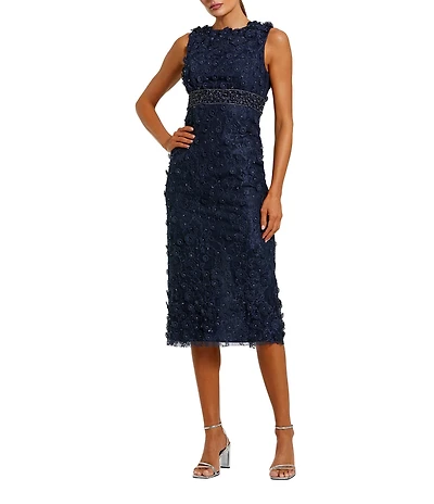 Mac Duggal Floral Applique Crew Neck Sleeveless Midi Dress