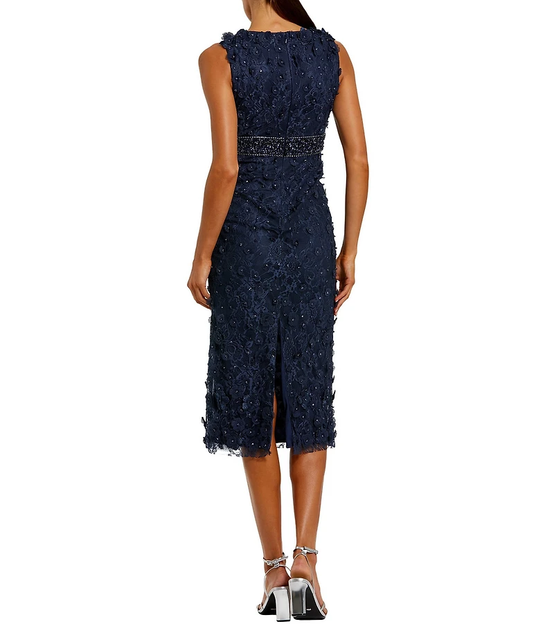 Mac Duggal Floral Applique Crew Neck Sleeveless Midi Dress