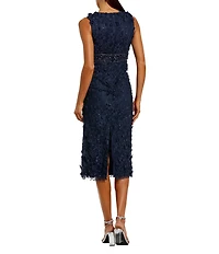 Mac Duggal Floral Applique Crew Neck Sleeveless Midi Dress