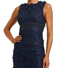 Mac Duggal Floral Applique Crew Neck Sleeveless Midi Dress