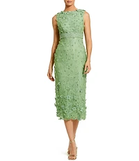 Mac Duggal Floral Applique Crew Neck Sleeveless Midi Dress
