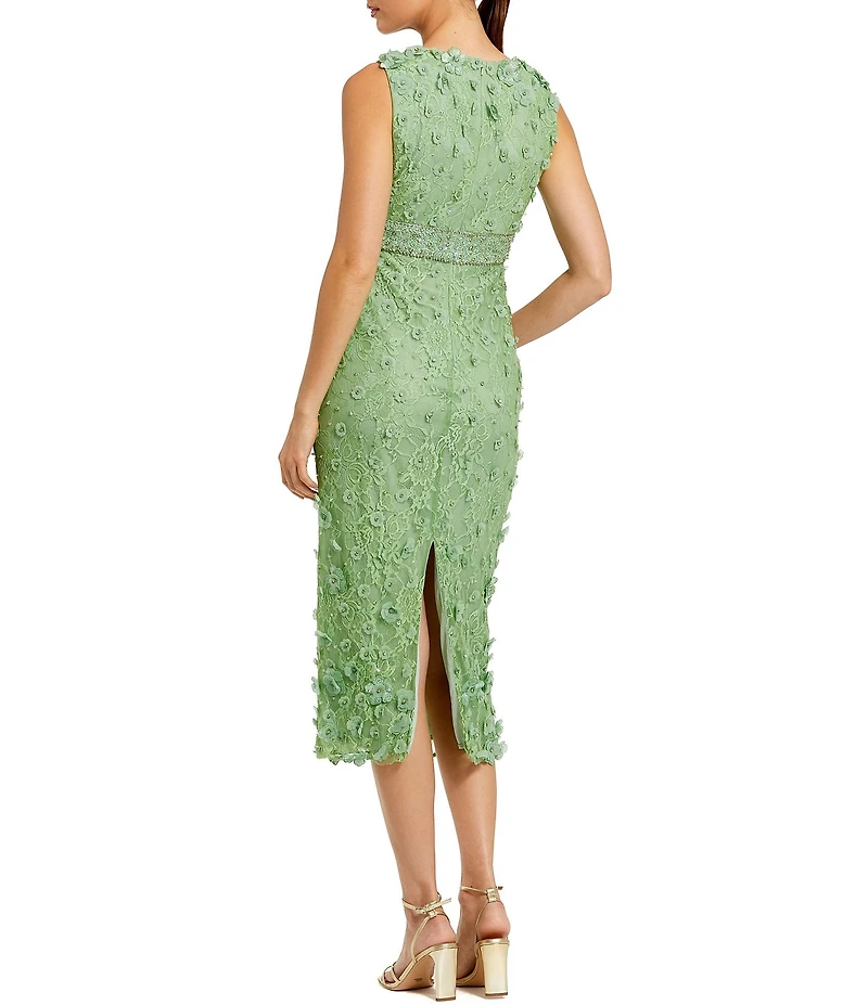 Mac Duggal Floral Applique Crew Neck Sleeveless Midi Dress