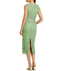 Mac Duggal Floral Applique Crew Neck Sleeveless Midi Dress