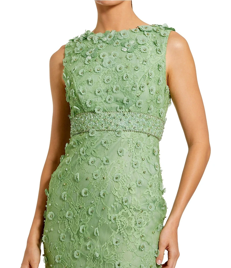 Mac Duggal Floral Applique Crew Neck Sleeveless Midi Dress