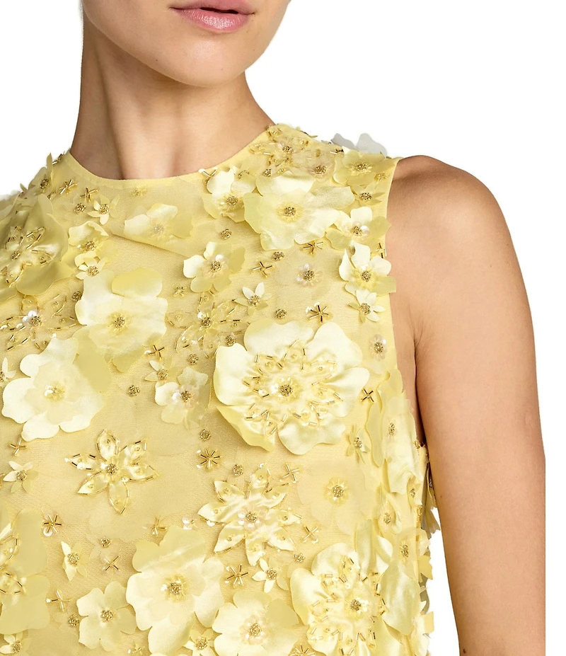 Mac Duggal 3D Floral Beaded Mesh Sleeveless Dress