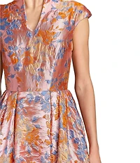 Mac Duggal Floral Brocade Queen Anne Cap Sleeve Gown