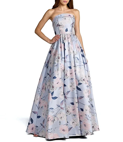 Mac Duggal Floral Brocade Strapless A Line Ballgown