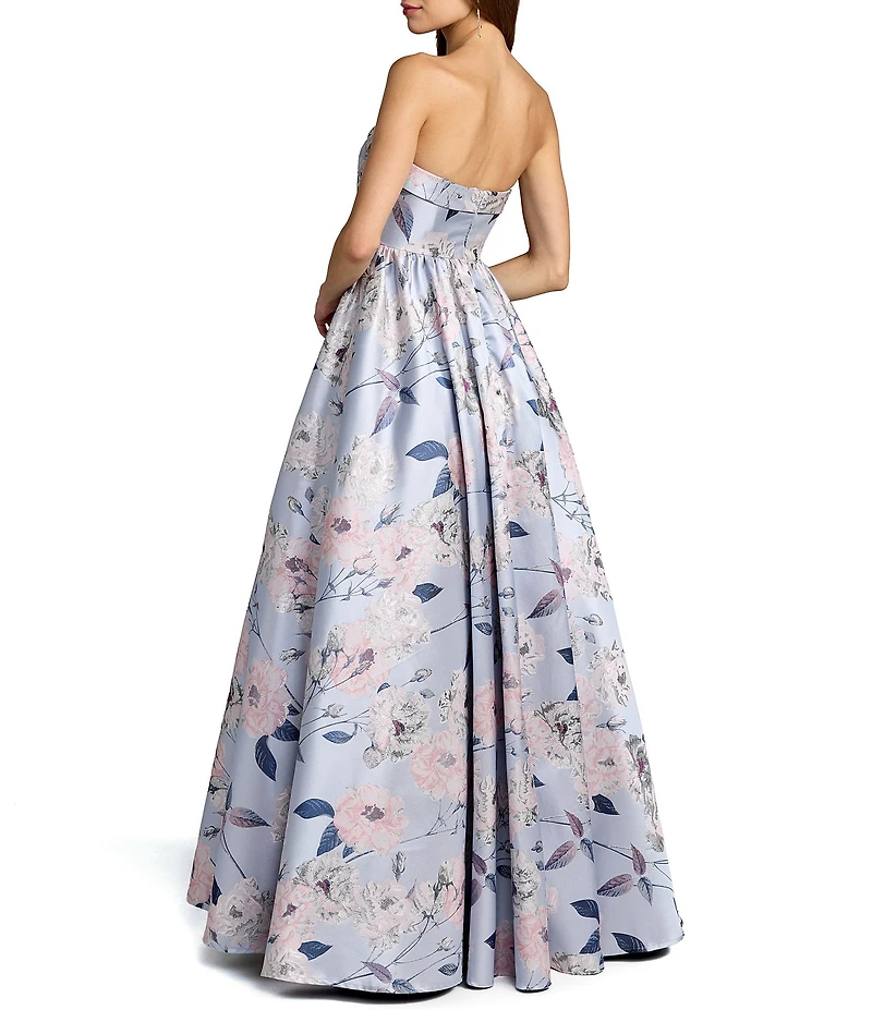 Mac Duggal Floral Brocade Strapless A Line Ballgown
