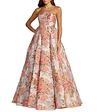 Mac Duggal Floral Brocade Strapless A Line Gown