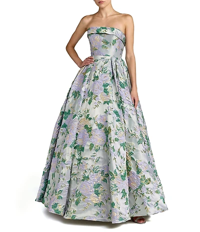 Mac Duggal Floral Brocade Strapless Gown
