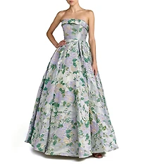 Mac Duggal Floral Brocade Strapless Gown