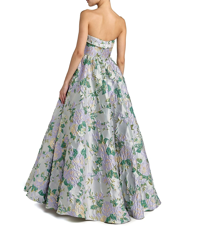 Mac Duggal Floral Brocade Strapless Gown