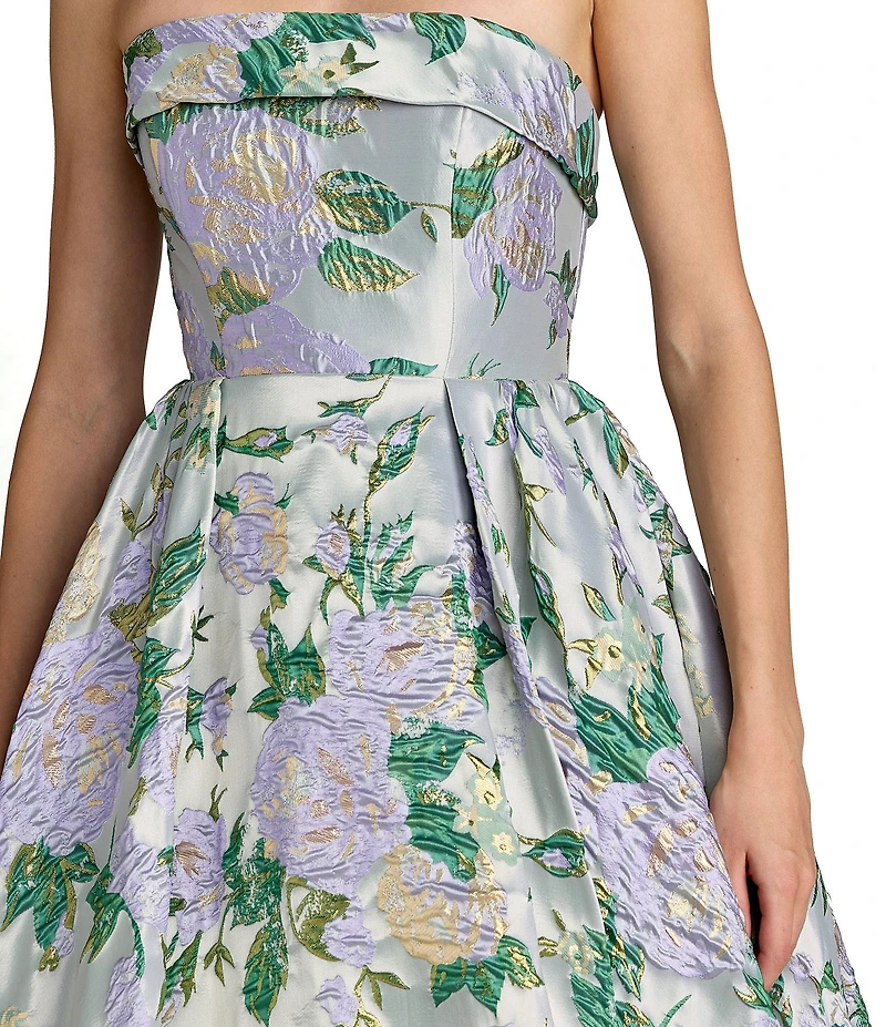 Mac Duggal Floral Brocade Strapless Gown