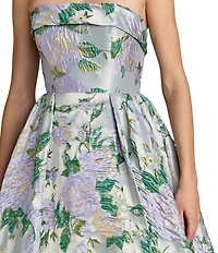 Mac Duggal Floral Brocade Strapless Gown