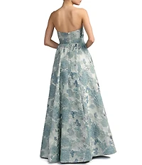 Mac Duggal Floral Brocade Strapless Long Ballgown With Bow