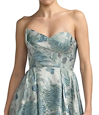 Mac Duggal Floral Brocade Strapless Long Ballgown With Bow