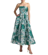 Mac Duggal Floral Brocade Strapless Sleeveless Midi Dress