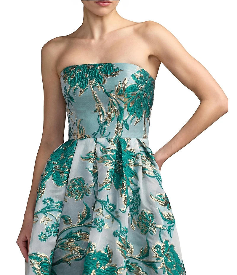 Mac Duggal Floral Brocade Strapless Sleeveless Midi Dress