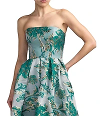 Mac Duggal Floral Brocade Strapless Sleeveless Midi Dress
