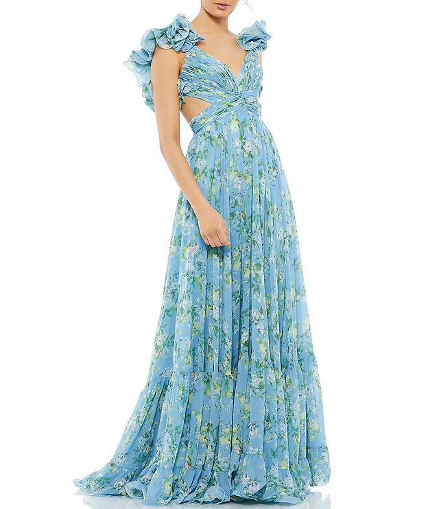 Gianni Bini Hazel Metallic Chiffon V-Neck Long Sleeve Cut Out Dress |  Liberty Center