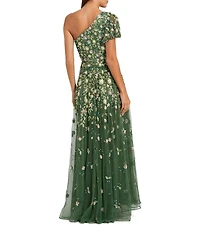Mac Duggal Floral Embellished Mesh One Shoulder Gown