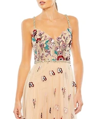 Mac Duggal Floral Embellished Tulle V-Neck Sleeveless Gown