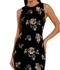 Mac Duggal Floral Embellished Velvet Sleeveless Sheath Gown