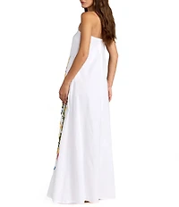 Mac Duggal Floral Embroidered Linen Strapless Trapeze Gown