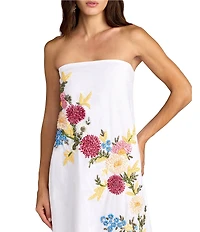 Mac Duggal Floral Embroidered Linen Strapless Trapeze Gown
