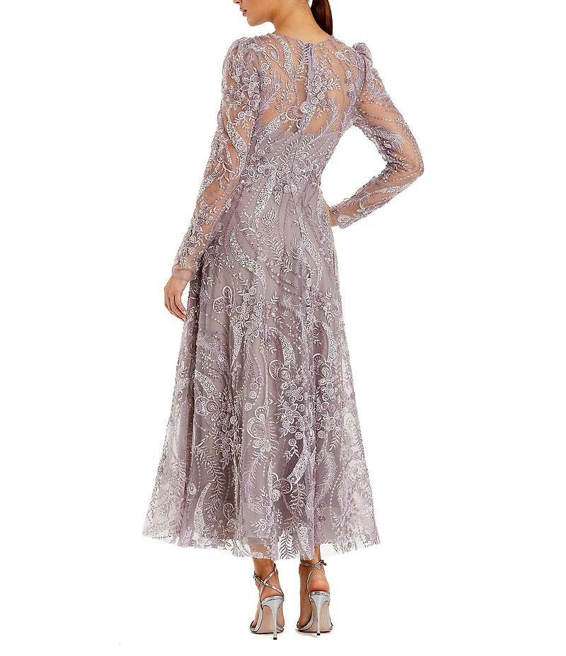 Mac Duggal Floral Embroidered Long Sleeve Long Gown