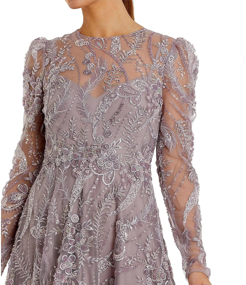 Mac Duggal Floral Embroidered Long Sleeve Long Gown