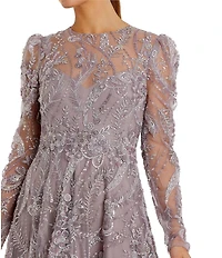 Mac Duggal Floral Embroidered Long Sleeve Long Gown