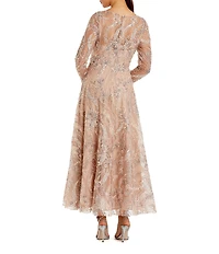 Mac Duggal Floral Embroidered Long Sleeve V Neck Dress