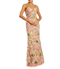 Mac Duggal Floral Embroidered Sleeveless Column Gown