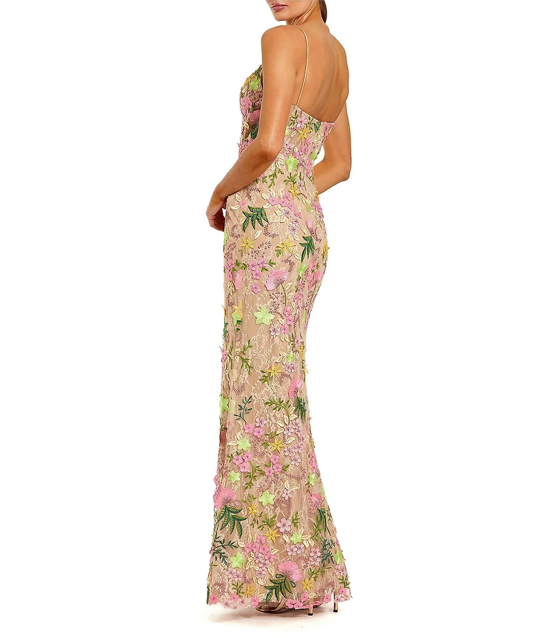 Mac Duggal Floral Embroidered Sleeveless Column Gown