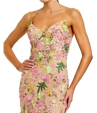 Mac Duggal Floral Embroidered Sleeveless Column Gown