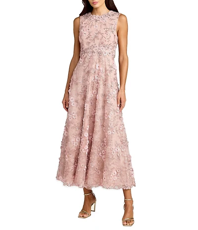 Mac Duggal Floral Embroidered Sleeveless High Neck Midi Dress