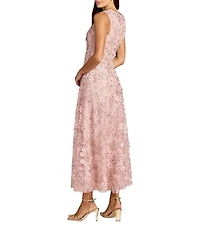 Mac Duggal Floral Embroidered Sleeveless High Neck Midi Dress