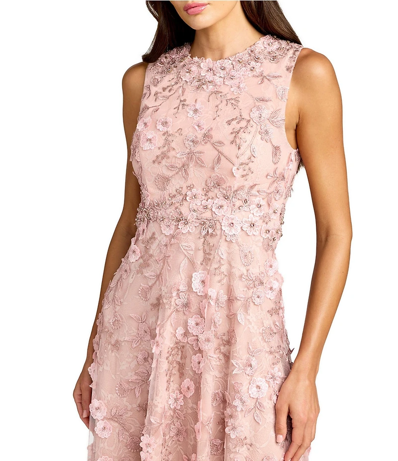 Mac Duggal Floral Embroidered Sleeveless High Neck Midi Dress