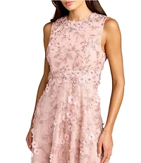 Mac Duggal Floral Embroidered Sleeveless High Neck Midi Dress