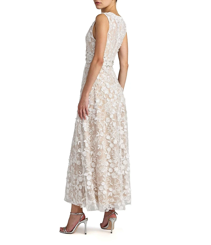 Mac Duggal Floral Embroidered Sleeveless High Neck Midi Dress