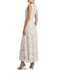 Mac Duggal Floral Embroidered Sleeveless High Neck Midi Dress