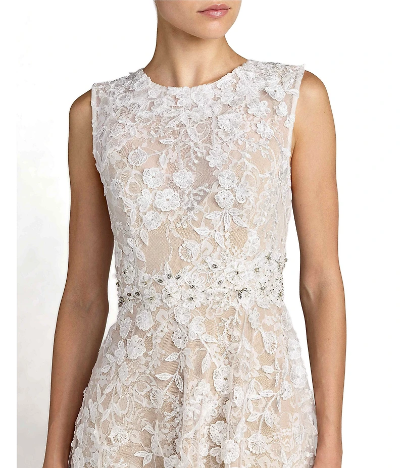 Mac Duggal Floral Embroidered Sleeveless High Neck Midi Dress