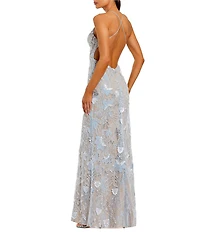 Mac Duggal Floral Embroidered Sleeveless Open Back Long Gown
