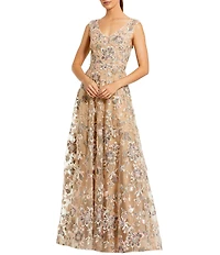 Mac Duggal Floral Embroidered Sleeveless V-Neck Long Gown
