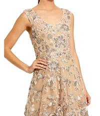 Mac Duggal Floral Embroidered Sleeveless V-Neck Long Gown