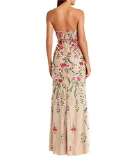 Mac Duggal Floral Embroidered Strapless Bustier Gown