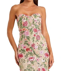 Mac Duggal Floral Embroidered Strapless Bustier Gown