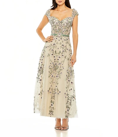 Mac Duggal Floral Embroidered Sweetheart Cap Sleeve Dress