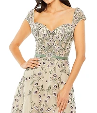 Mac Duggal Floral Embroidered Sweetheart Cap Sleeve Dress